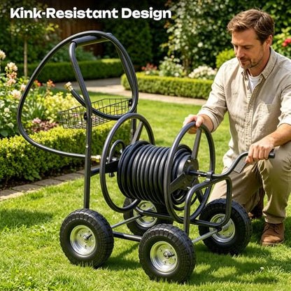 Garden Water Hose Reel Cart - 250 ft. Capacity, 10" Pneumatic Tires, Powder-Coated Steel Frame for Tangle-Free Garden Hose Storage - color: Gray