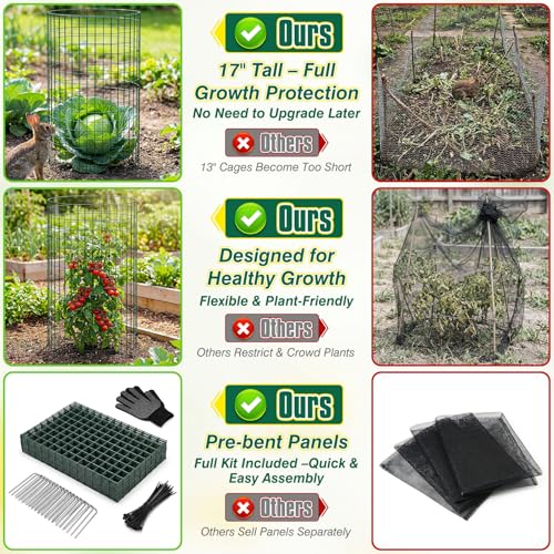 12 Pack 17" x 12" Tall Round Plant Cage - 36PCS Plant Support Cage Metal Wire Mesh Plant Protector for Outdoor Gardening Supplies Garden Protection Rabbits Chickens Ducks for Vegetables Flowers Shrubs