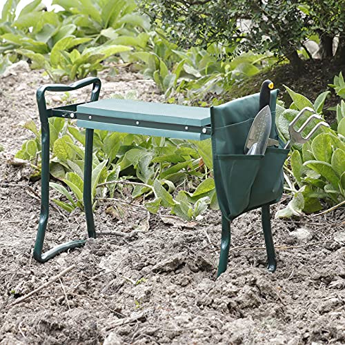 Garden Kneeler Seat w/EVA Folding Portable Bench Kneeling Pad Stool Green Tool Pouch New