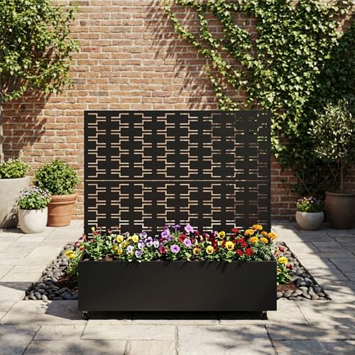 Metal Raised Garden Bed with Trellis and Wheels, 47"x47"x16" (Black-Brick) - color: Black-brick, size: 47"x47"x16"
