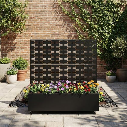Metal Raised Garden Bed with Trellis and Wheels, 47"x47"x16" (Black-Brick) - color: Black-brick, size: 47"x47"x16"