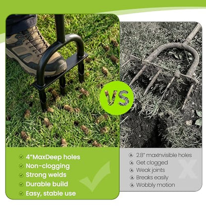 Manual Lawn Core Aerator Tool – Heavy Duty Hand Soil Aerator with 3 Hollow Tines, Pre-Assembled Lawn & Garden Plug Remover for Grass Growth & Soil Improvem