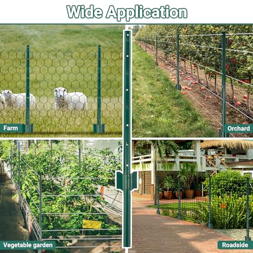 Metal Fence Posts 3 FT, Pack of 16 Green Heavy Duty U Posts - color: Green, size: 3FT-16Pack