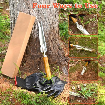 BokingOne 5-in-1 Stainless Steel Hand Weeder Puller Tool & Dandelion Fork Knife - Hand Weed Removal Tool for Weeding, Planting, Transplanting, Soil Cultivating & Flower Care（13.8-inches - color: 5-in-1 Stainless Weeder Tool
