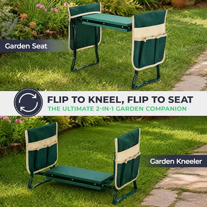 Garden Kneeler and Seat, Foldable Stool for Seniors with 2 Tool Pouches