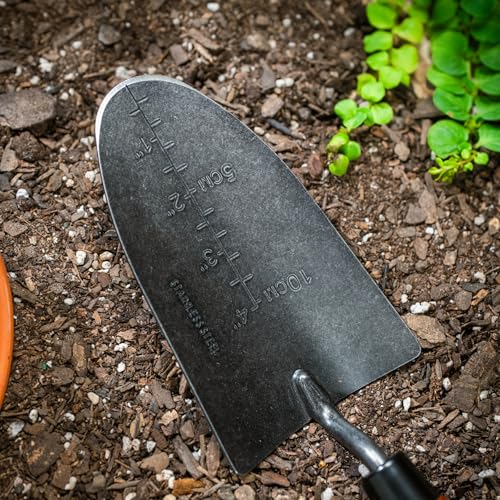 Vego Garden 19″ Stainless Steel Garden Trowel with FSC Certified Wood Handle, Depth Marked Blade for Digging, Weeding, Planting