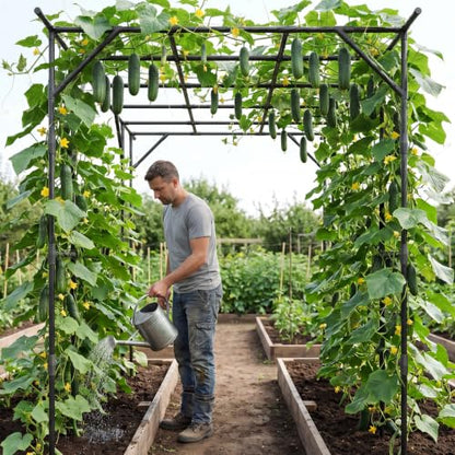 Garvee Metal Garden Arch Trellis for Climbing Plants Outdoor - color: Black-94"L*78"W*114"H