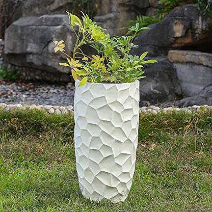 LuxenHome 22" H Concrete Tall Planter with Drainage Hole and Rubber Plug - color: White 22"