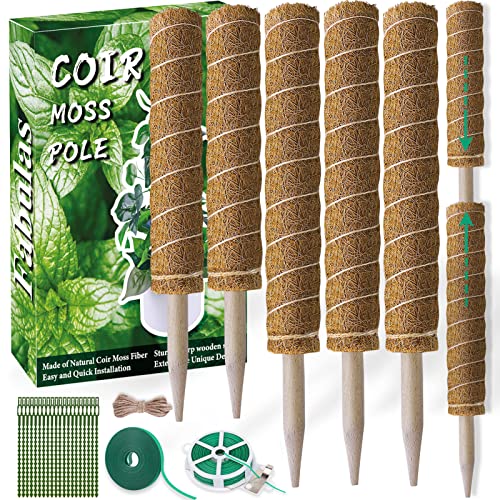 Fabulas Moss Pole 58.7 Inch - Monstera Plant Support 5 Pack, 17.5" and 12" Plant Stakes for Indoor Plants Coco Coir Moss Pole Sticks for Climbing Potted Live Plants, Pothos, Philodendron - size: moss pole 17.5"x3pcs, 12"x2pcs