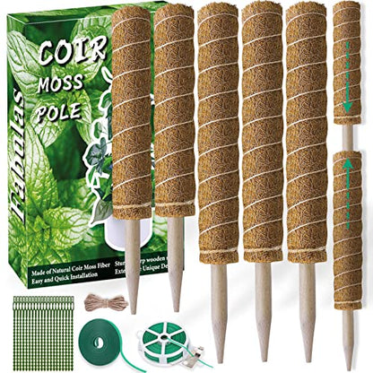 Fabulas Moss Pole 58.7 Inch - Monstera Plant Support 5 Pack, 17.5" and 12" Plant Stakes for Indoor Plants Coco Coir Moss Pole Sticks for Climbing Potted Live Plants, Pothos, Philodendron - size: moss pole 17.5"x3pcs, 12"x2pcs