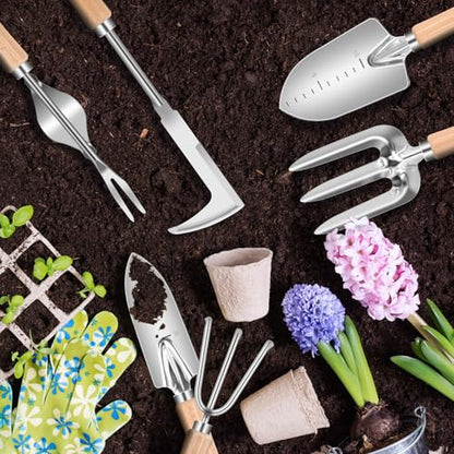 Weed Puller Tool, 6 Piece Stainless Steel Heavy Duty Weeding Tool, Weed Puller, Crack Weeder Tool, Weed Remover Tool with Ergonomic Wooden Handle, Gardening Gifts for Women - style: 6 Pieces