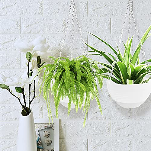 4 Pack 8 inch Hanging Planter Pots,Self-Watering Round Hanging Basket with Water Tray Metal Chain,Succulent Flower Plant Pot Container for Indoor Outdoor Garden Balcony Wall Decor,White - color: White, size: 8 inches diameter x 4.9 inches height