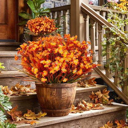 AXYLEX Artificial Fall Flowers Outdoor Fake Mums - color: Orangegreen