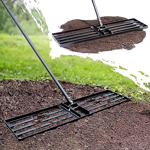 Jardineer 45 Inch Heavy Duty Lawn Leveling Rake, 72 Inch Long Handle Yard Leveler for Grass Soil, Ground Dirt Leveler Tool for Lawn, Garden, Golf Course Maintenance - style: 45inch Lawn Leveling Rake with 72 Inches Long Handle