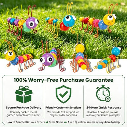 Metal Yard Art Colorful Caterpillar Figurines Set of 3 - color: 3 Pack Caterpillars
