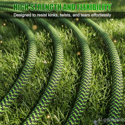 NON-EXPANDABLE Garden Hose 50ft x5/8'', Heavy Duty Flexible Water Hose with 10-Function Sprayer, Lightweight, Leak Proof, Durable Fabric Skin, Pressure Resistant for Yard, Outdoor - size: 50ft