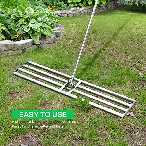 VIVOSUN 48" Lawn Leveling Rake, 48" x 10" x 78" Heavy-Duty Stainless Steel Lawn Leveler with 7FT Adjuatble Long Handle for High Effect, Metal Levelawn for Smooth Soil, Rustproof Rakes for Garden Yard - style: 48" x 10" Leveling Rake
