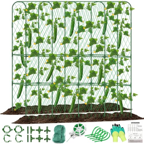 Cucumber Trellis for Raised Bed 5.4x5.5ft U-Shape Adjust Metal Garden Trellis for Climbing Plants Outdoor with Climbing Net Vegetable Arch Trellises Support Plant for Tomato Pea Fruit Squash Trellises - size: 1pack 66 x 65 Inch