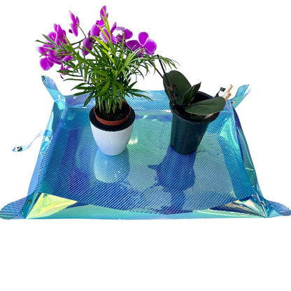 Kasepie Plant Repotting Mat, PVC, Foldable and Waterproof, Holographic Blue with Snowflake Design, 19 x 27 Inch (Blue+Straw mat Pattern) - color: Blue+straw Mat Pattern