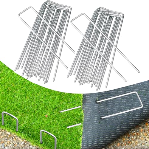 100 Pack 12 Inch Garden Stakes, Galvanized Landscape Staples for Weed Barrier Fabric, Heavy Duty Sod Pins Securing Pegs Netting Ground Sheets and Fleece, Ground Cover, Irrigation Tubing - size: 12 INCH-100Packs