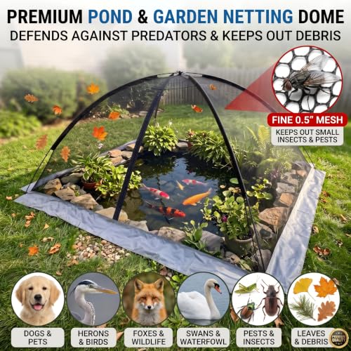 Heavy Duty Nylon Pond Cover Net 13x17 FT - Zippered Dome Mesh - size: 5x7FT