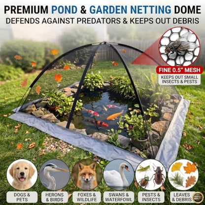 Heavy Duty Nylon Pond Cover Net 13x17 FT - Zippered Dome Mesh - size: 5x7FT