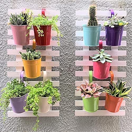 LaLaGreen Colorful Rail Planter (4 in, 10 Pack) Metal Fence Railing Pot - size: 4 Inch (Multi-A)