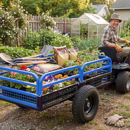 Garvee 1500 Lbs Heavy Duty Steel Dump Cart, 15 Cu ft Garden Utility Trailer with Removable Sides, Hand Pull or Foot Pedal Dumping for ATV UTV Lawn Mower Tractor