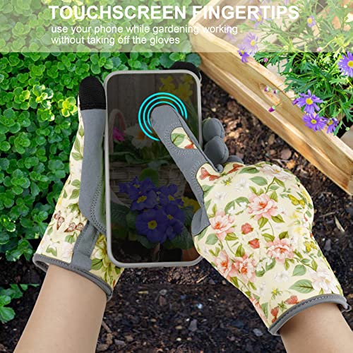 Leather Gardening Gloves for Women Thorn Proof Garden Gloves Touch Screen Working Gloves Gifts,M - color: Butterfly
