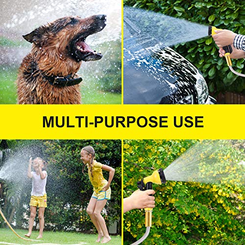 Metal Garden Hose 50FT - Stainless Steel Heavy Duty Water Hose with Metal Nozzle & 8 Function Sprayer, Portable & Lightweight Kink Free Yard Hose, Outdoor Hose
