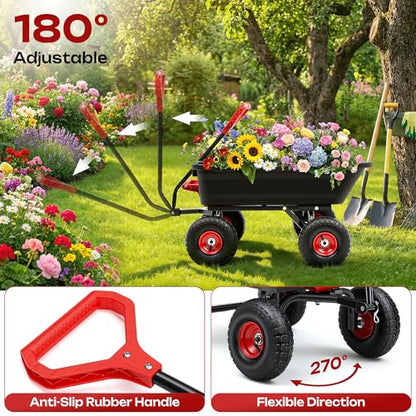 Garden Dump Cart 900Lbs, Heavy Duty Yard Wheelbarrows Wagon - color: Black