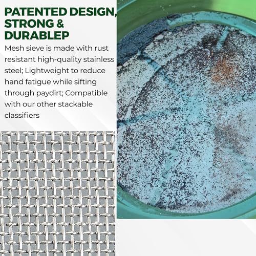 SE 13.25 Inch Wide Stackable Classifier Gold Prospecting Pan - 1/30 Inch Stainless Steel Mesh Sifting Pan, Green - size: 1/30 inch, style: Pans