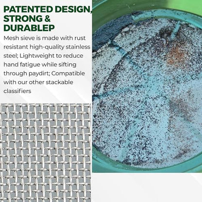 SE 13.25 Inch Wide Stackable Classifier Gold Prospecting Pan - 1/30 Inch Stainless Steel Mesh Sifting Pan, Green - size: 1/30 inch, style: Pans