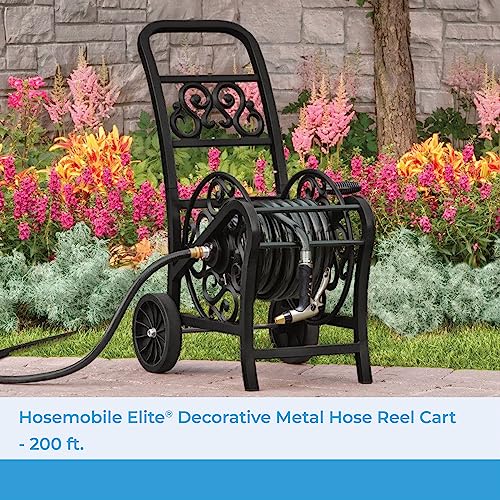 Suncast Metal Decorative 200' Hose Cart with Flat-Free Wheels and Foot Caps, Stylish Garden Hose Reel Cart for 200' of Standard Vinyl Hose - size: 200 Feet