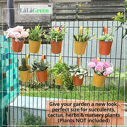 LaLaGreen Rail Planter for Outdoor Plants (4 in, 10 Pack) Orange Metal Pots - size: 4 Inch (Orange)