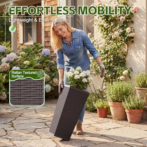 Devoko Resin 24'' Tall Planters, Large Taper Outdoor Planter - color: Brown, size: 24" Set of 2