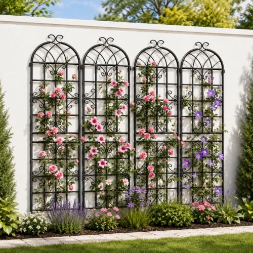 4-Pack 87" x 20" Butterfly Arch Black Metal Garden Trellises - color: 4 Pack 87"- Butterfly Black