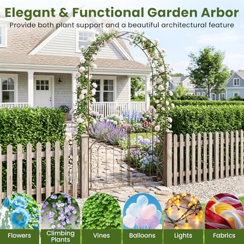 Giantex Garden Arch with Gate, 79" H Heavy-Duty Metal Arbor Trellis - color: Bronze