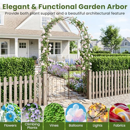 Giantex Garden Arch with Gate, 79" H Heavy-Duty Metal Arbor Trellis - color: Bronze