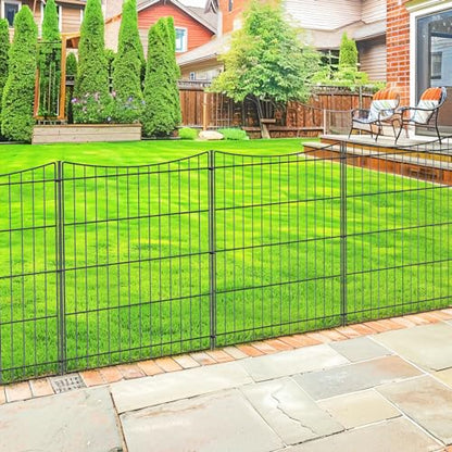 INJOPEXI Decorative Garden Fence 6 Panels 11.8ft(L)×30in(H) Garden Fences Outdoor with 6 Panels Rustproof Metal Wire No Dig Temporary Animal Barrier Fencing for Backyard Patio - Without Fence Gate - size: 6 Panels 11.8ft(L)-30"(H) - Without Gate