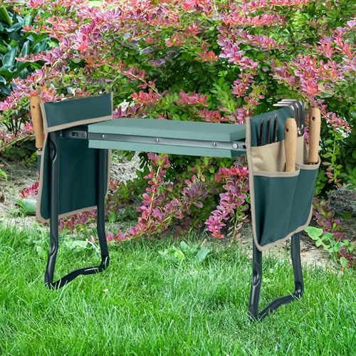 Pure Garden 2-in-1 Foldable Garden Kneeler and Seat, Green - color: Green