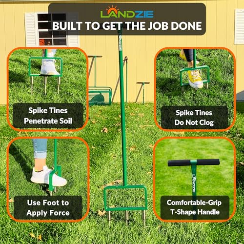 Landzie - Lawn Aerator Tool 42", Spike Tine Manual Aerator - size: Spike Tine Aerator