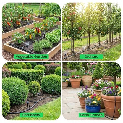 230FT Quick-Connect Drip Irrigation System Kit, Automatic Garden Watering System with 1/4" & 1/2" Tubing - Adjustable Nozzles & Sprinklers for Garden, Greenhouse, Lawn, Potted Plants - size: 33FT Main tube+197FT 1/4'' tube