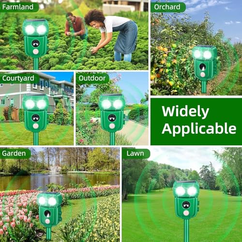 4 Pack Solar Animal Repellent Outdoor, Sonic Fortress Pro Deer Repellent - color: dark green