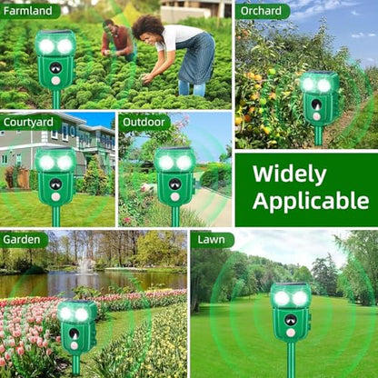 4 Pack Solar Animal Repellent Outdoor, Sonic Fortress Pro Deer Repellent - color: dark green