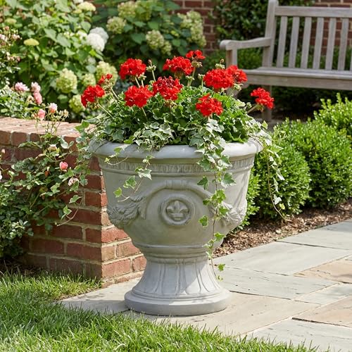 Merax 16.14" H Classical Heraldic Pedestal Urn Planter Weather-Resistant MGO Outdoor Flower Pot for Garden Patio and Front Porch Entrance,Gray - style: Classical Heraldic