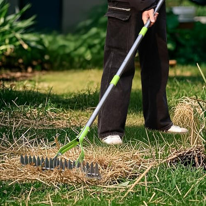 WORKPRO Thatch Rake, 15-Inch Thatching Rake with Telescoping 5FT Handle