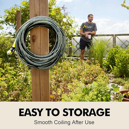 Flexible Rubber Garden Hose 75ft, 5/8" Hybrid Rubber Hose Heavy Duty - color: Black, size: 75ft 5/8"