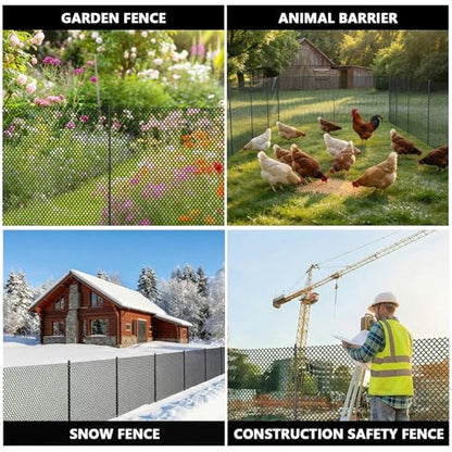 Plastic Chicken Wire Mesh Fence with Metal Stakes, 39.4in x 82ft - color: Black Diamond Grid