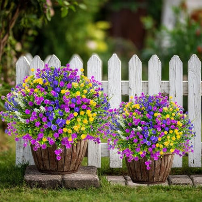 AXYLEX Artificial Flowers for Outdoors, 12 Bundles Fake Plants (Multi) - color: 12 Pcs - Magenta+purple+yellow+lavander